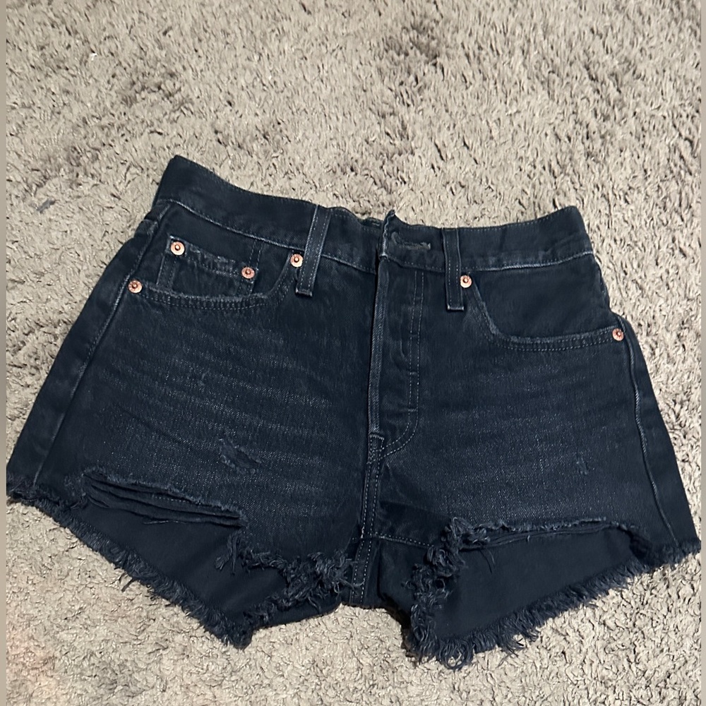 501 Original High Rise Black Cut-Off Denim Shorts